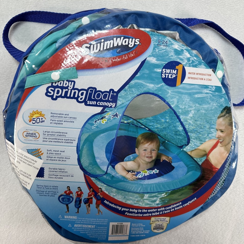SwimWays Baby Spring Float Sun Canopy 9-24 Months Pool Float UPF 50+ Swim Step 1